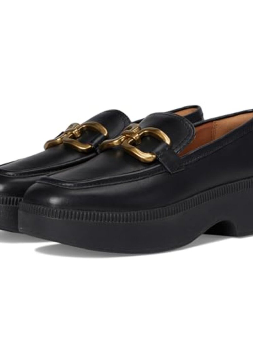 FitFlop F-Luma Square-Chain Leather Loafers Wedge Heel